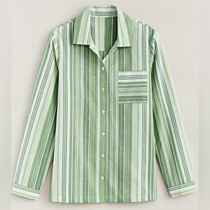 BLAIR cotton linen roll tab long sleeve button up chest pocket stripe NEW size L